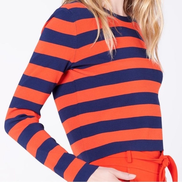 VERONICA BEARD Broome Red & Navy Knit Crop Crewneck Sweater Size Small - Picture 7 of 12